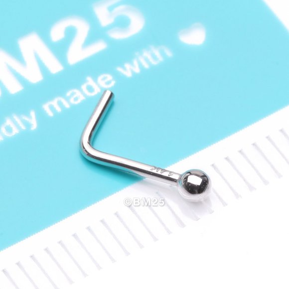 14 Karat White Gold Ball Top L-Shaped Nose Ring - Picture 1 of 4